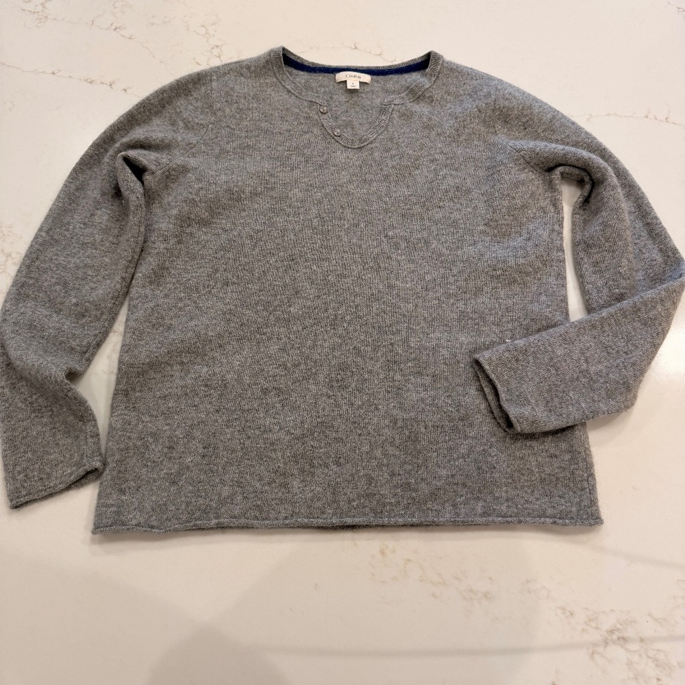 Caslon Women’s L 100% Cashmere Gray Henley Sweater Long Sleeve Soft Knit